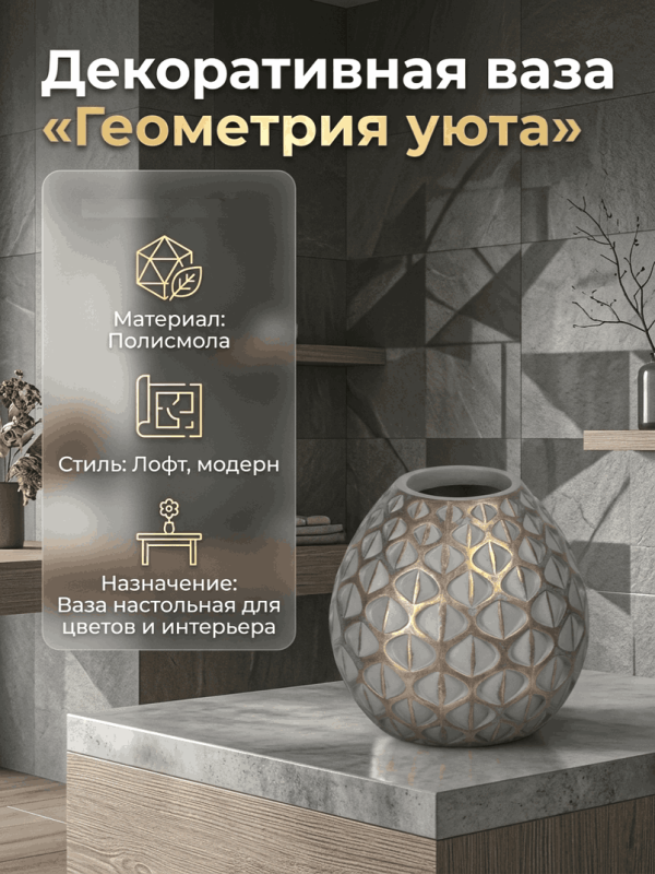 Ваза настольная &laquo;Геометрия уюта&raquo;, серо-золотая круглая