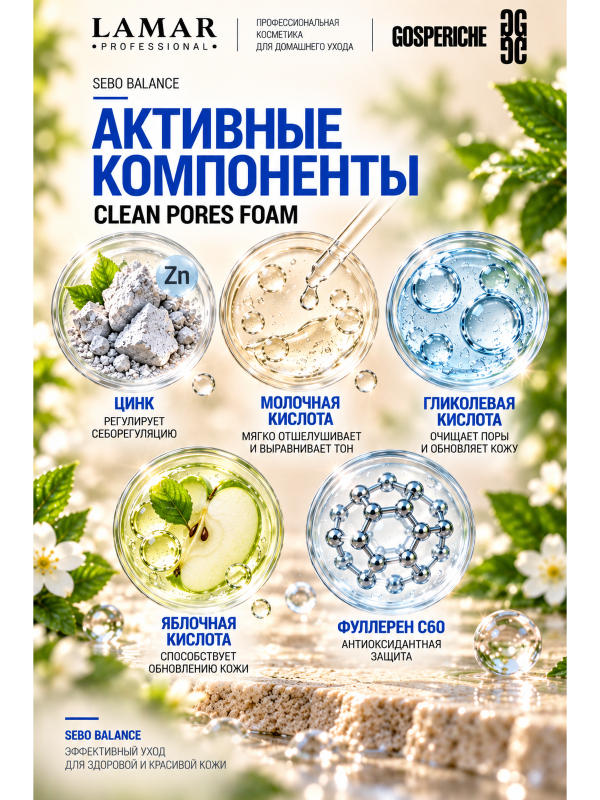 Lamar Professional Пенка для умывания CLEAN PORES FOAM поросуживающая