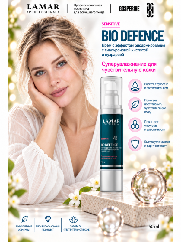 LAMAR PROFESSIONAL BIO DEFENCE &mdash; крем с эффектом биоармирования с гиалуроновой кислотой и пуэрарией, 50 мл