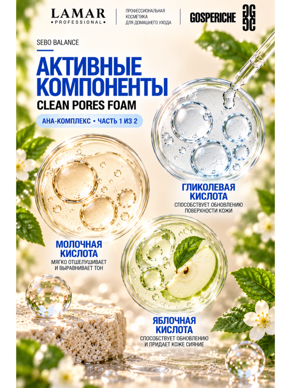 Lamar Professional Пенка для умывания CLEAN PORES FOAM поросуживающая