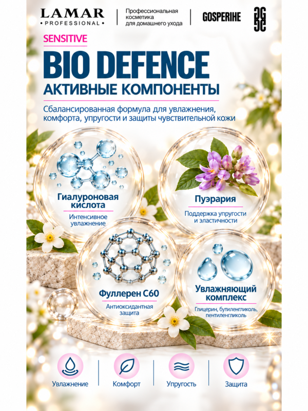 LAMAR PROFESSIONAL BIO DEFENCE &mdash; крем с эффектом биоармирования с гиалуроновой кислотой и пуэрарией, 50 мл